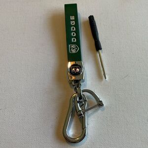 Dodge Logo Key Fob Keychain in Green Leather NWT